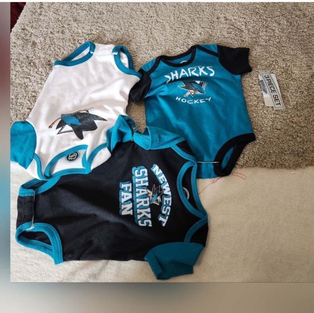 San Jose Sharks Pack of 3 Onesies - NB 6-9 MO - Picture 11 of 12